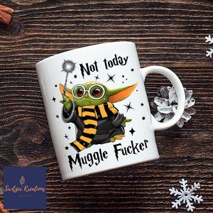 Baby Yoda Not Today Muggle Hufflepuff Mug